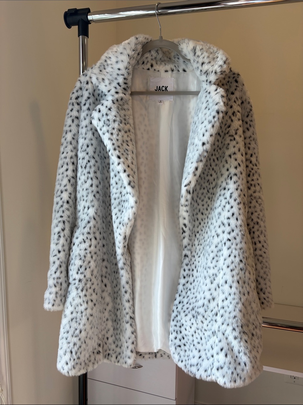 Jack by BB Dakota White Faux Fur Coat with Black Spot Pattern